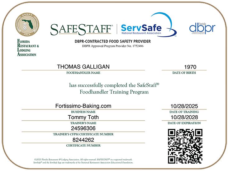 Tom Galligan ServSafe Foodhandler Training Certificate